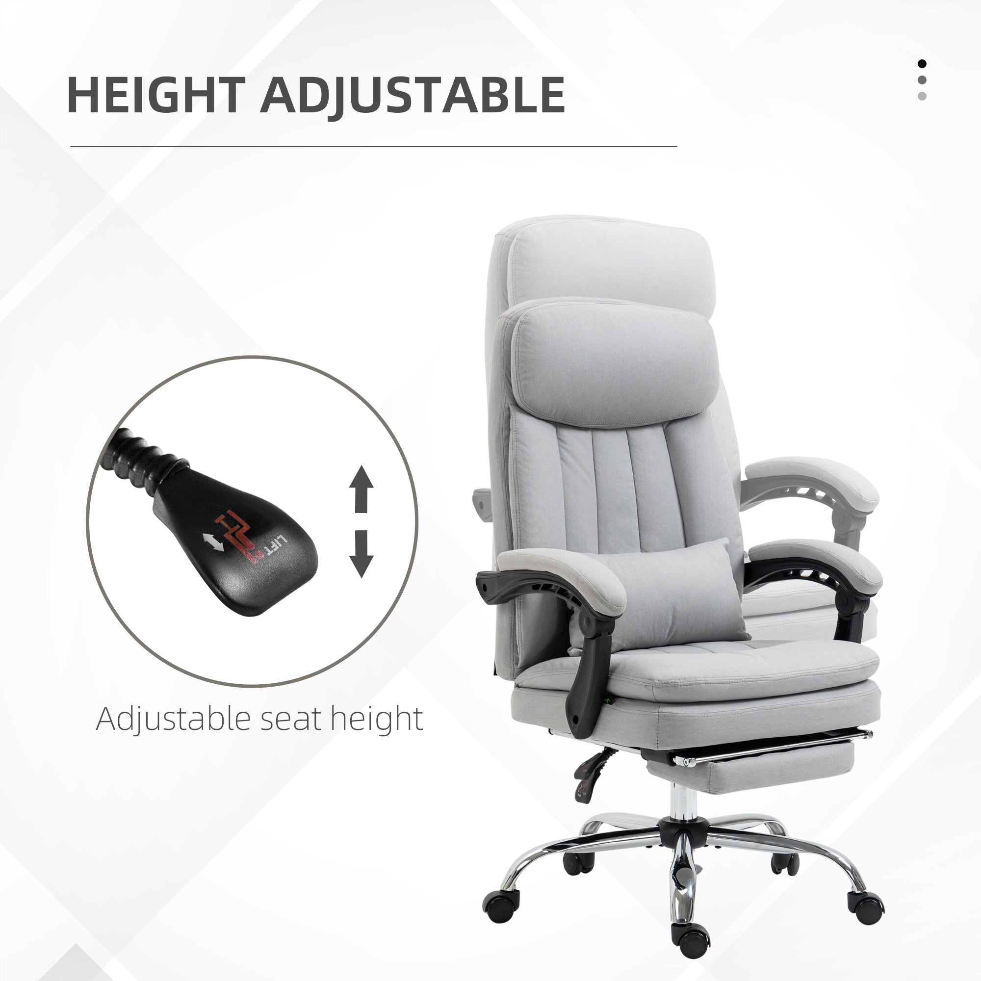 High Back Office Chair, Microfibre Computer Desk Chair with Lumbar Support Pillow, Foot Rest, Reclining Back, Arm, Grey Executive & Manager Chairs   at Gallery Canada