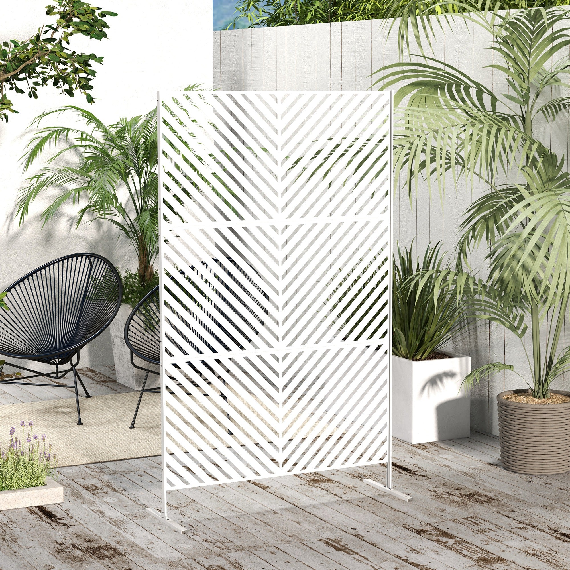 6.5FT Decorative Outdoor Divider, Metal Privacy Screen with Stand, Triangle Style, White Side Awnings at Gallery Canada