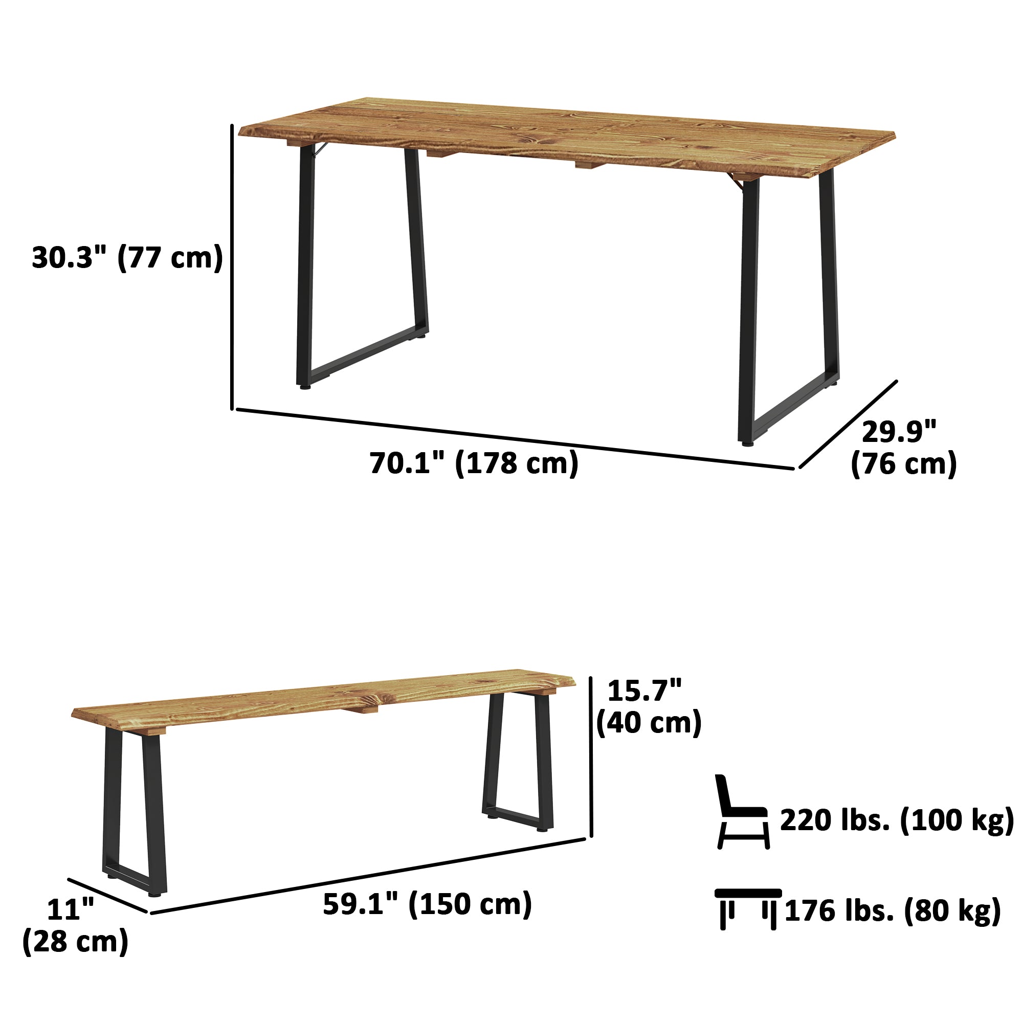 Picnic Table and Bench Set for 6 Persons with 2