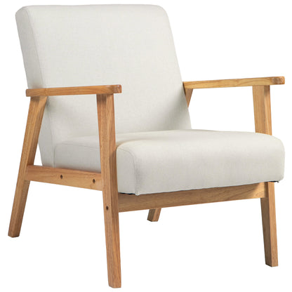 Mid-Century Modern Accent Chair Retro Fabric Armchair Wooden Arm Upholstered Lounge Chair for Living Room Cream White Accent Chairs   at Gallery Canada