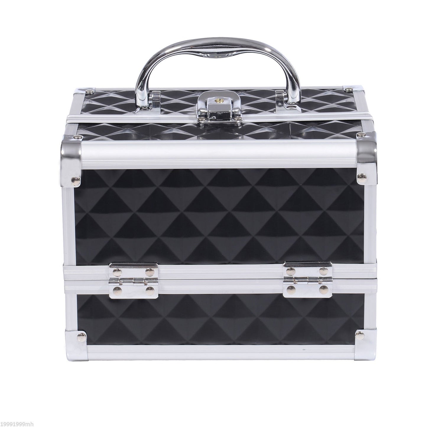 3 Tier Diamond Texture Makeup Train Case Cosmetic Organizer with Mirror, Black Makeup Cases   at Gallery Canada