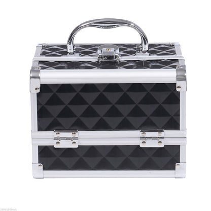 3 Tier Diamond Texture Makeup Train Case Cosmetic Organizer with Mirror, Black Makeup Cases   at Gallery Canada