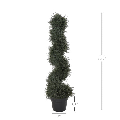 35.5" Topiary Trees Artificial Faux Fakes Spiral Plant Green Cedar Tree Indoor Outdoor Decor with Nursery Pot - Gallery Canada