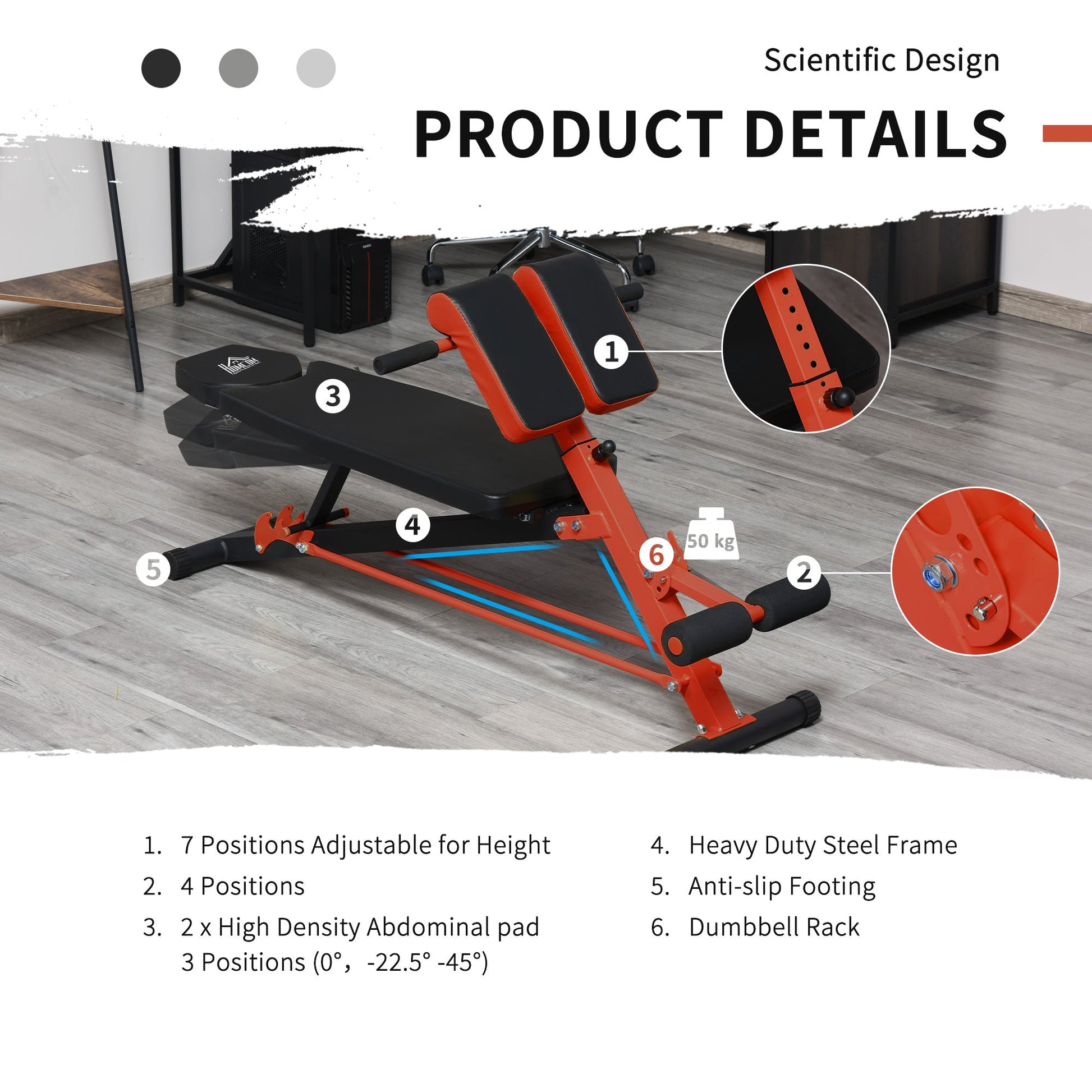 Adjustable Weight Bench Roman Chair Exercise Training Multi-Functional Hyper Extension Bench Dumbbell Bench Ab Sit up Decline Flat Black and Red Weight Benches   at Gallery Canada