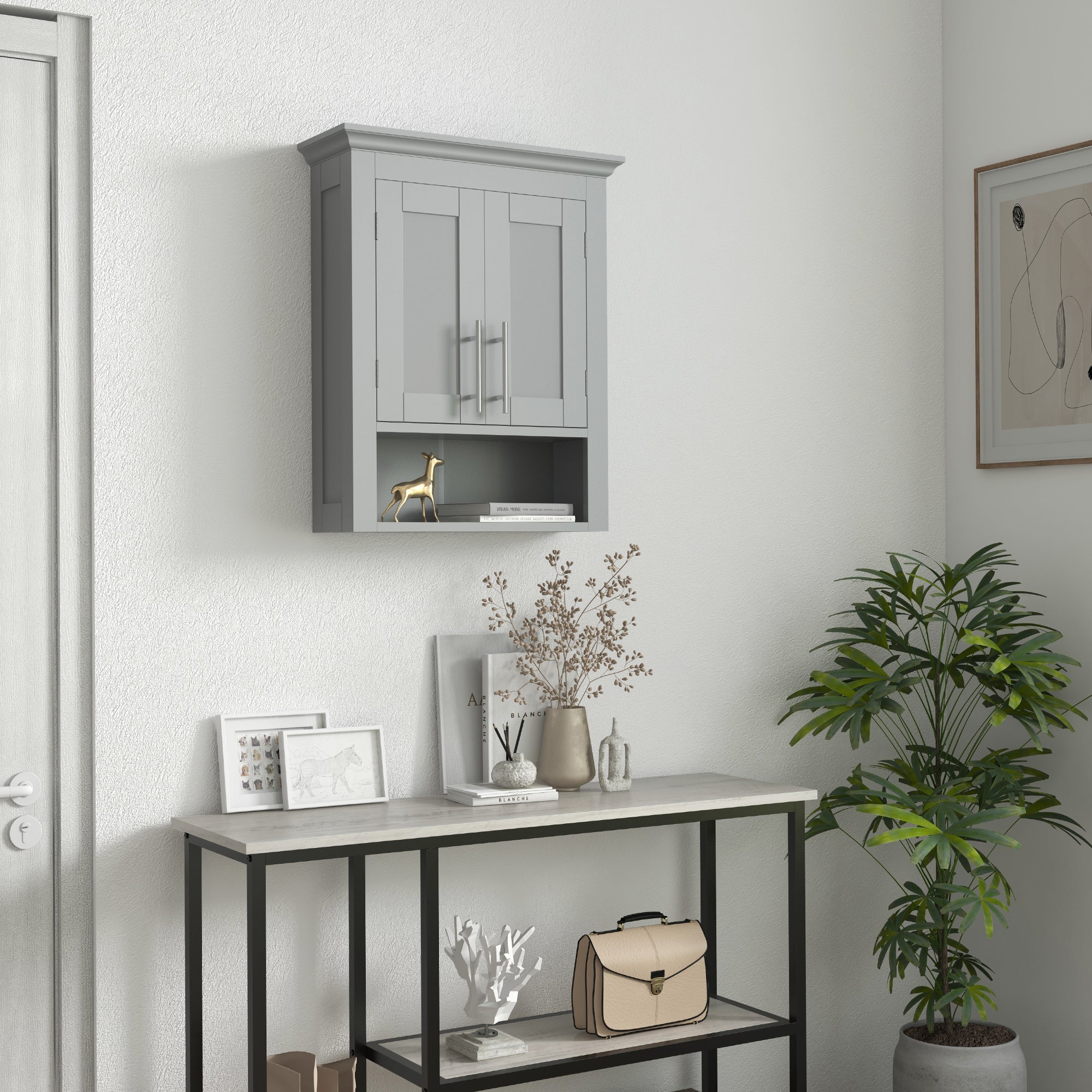 Bathroom Wall Cabinet, Medicine Cabinet, Toilet Storage Cabinet with Shelf for Living Room and Entryway, Grey Wall Mounted Cabinets at Gallery Canada