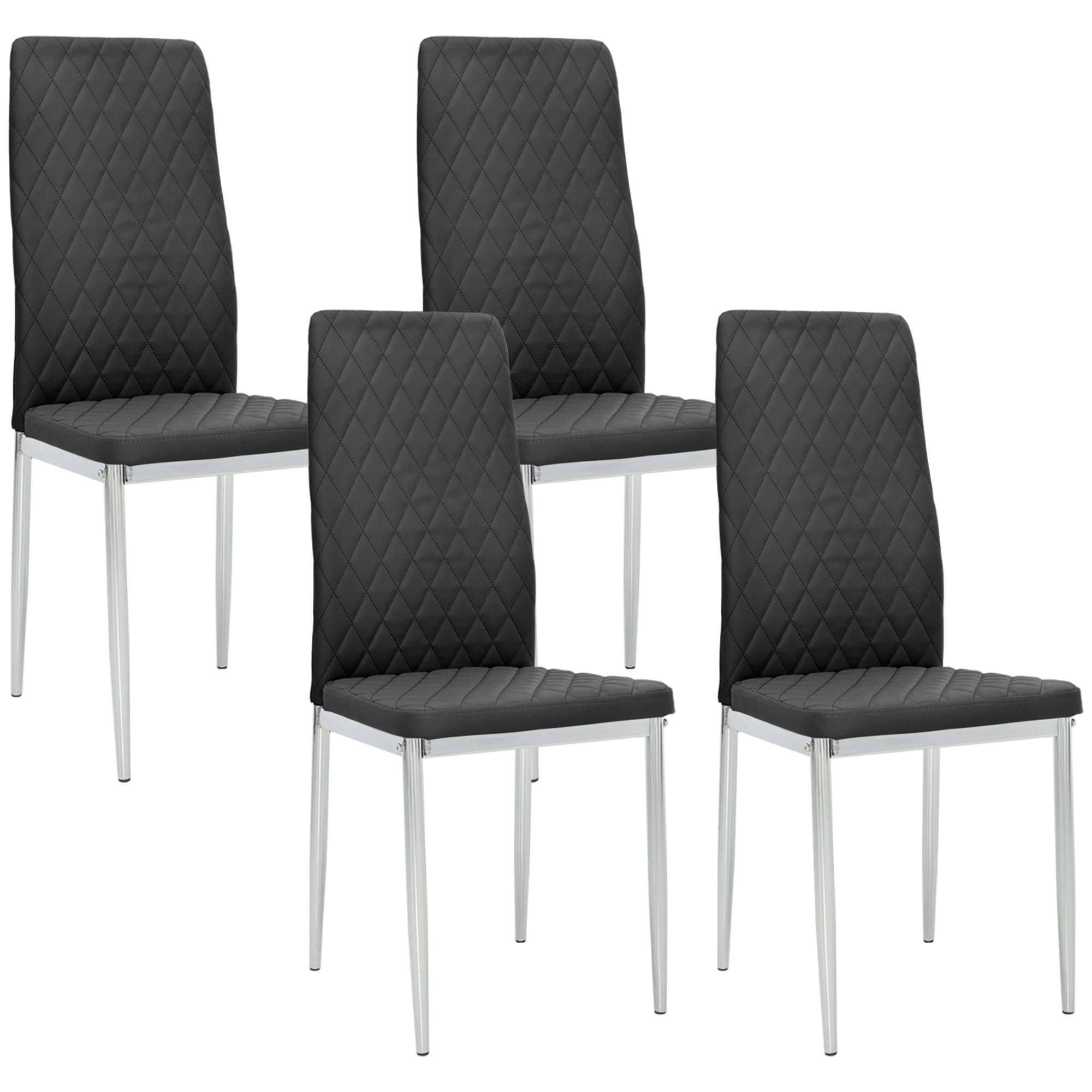 Kitchen Chairs Set of 4, Dining Chairs w/ Faux Leather Upholstery and Steel Legs for Living Room, Dining Room, Black Dining Chairs   at Gallery Canada