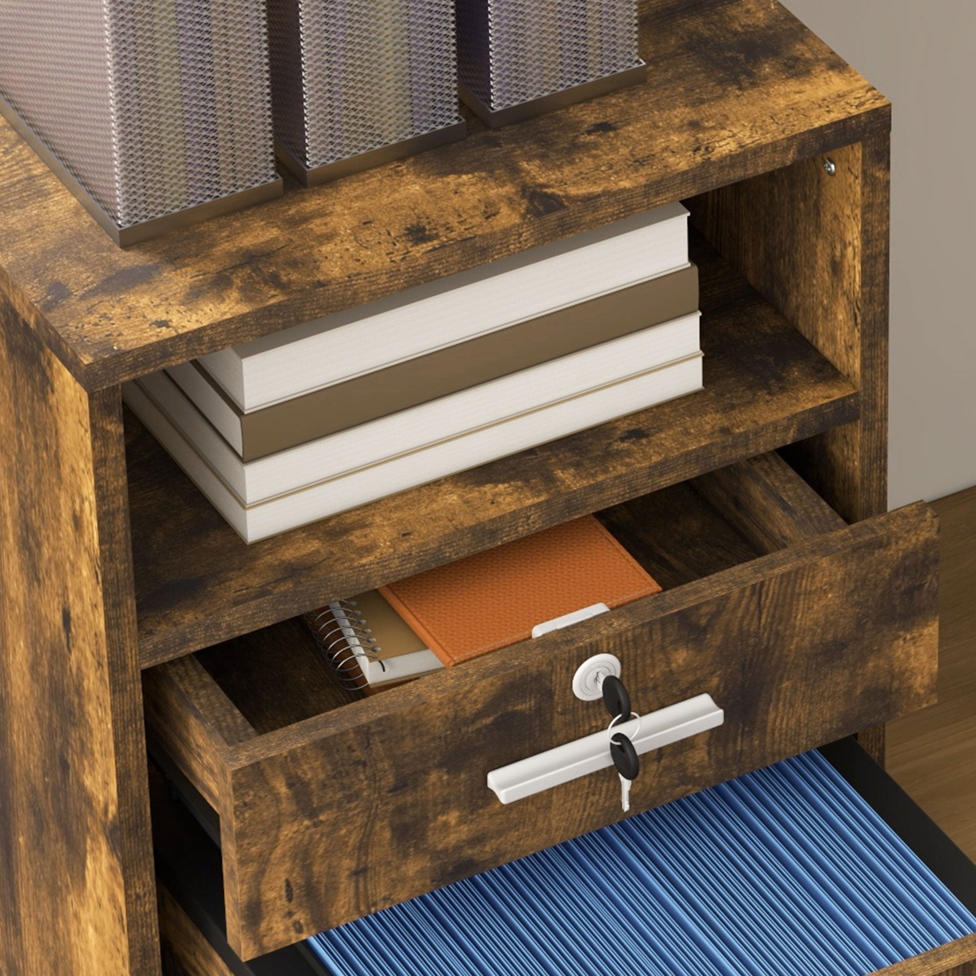 Small Filing Cabinet with 2 Drawers, Lockable Home Office Storage Cabinets on Wheels for A4, Letter Size, Rustic Brown Office Cabinets & Cupboards at Gallery Canada