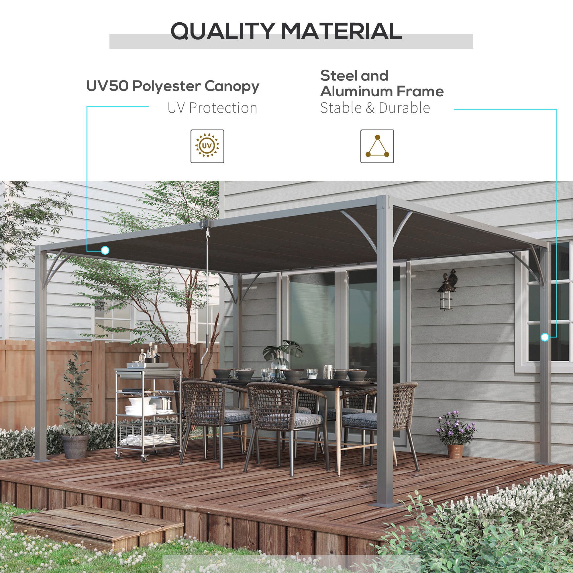 12.8' x 9.7' Outdoor Pergola with Retractable Roof, Aluminium Louvered Pergola Canopy Gazebo for Lawn Garden Patio, Grey Pergolas at Gallery Canada