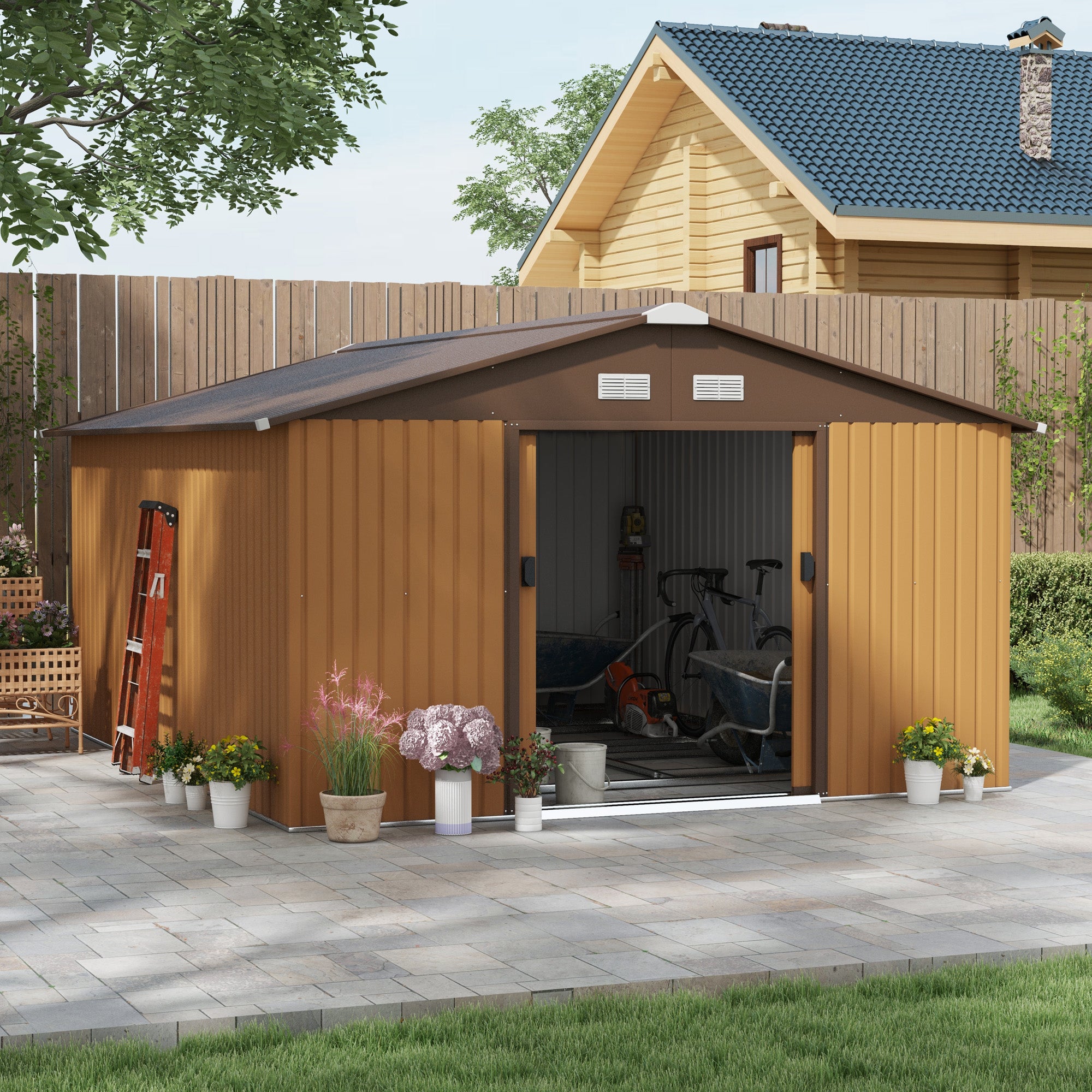 11' x 13'Garden Storage Shed w/ Foundation Kit Metal Tool Storage House w/ Double Doors Yellow Sheds at Gallery Canada