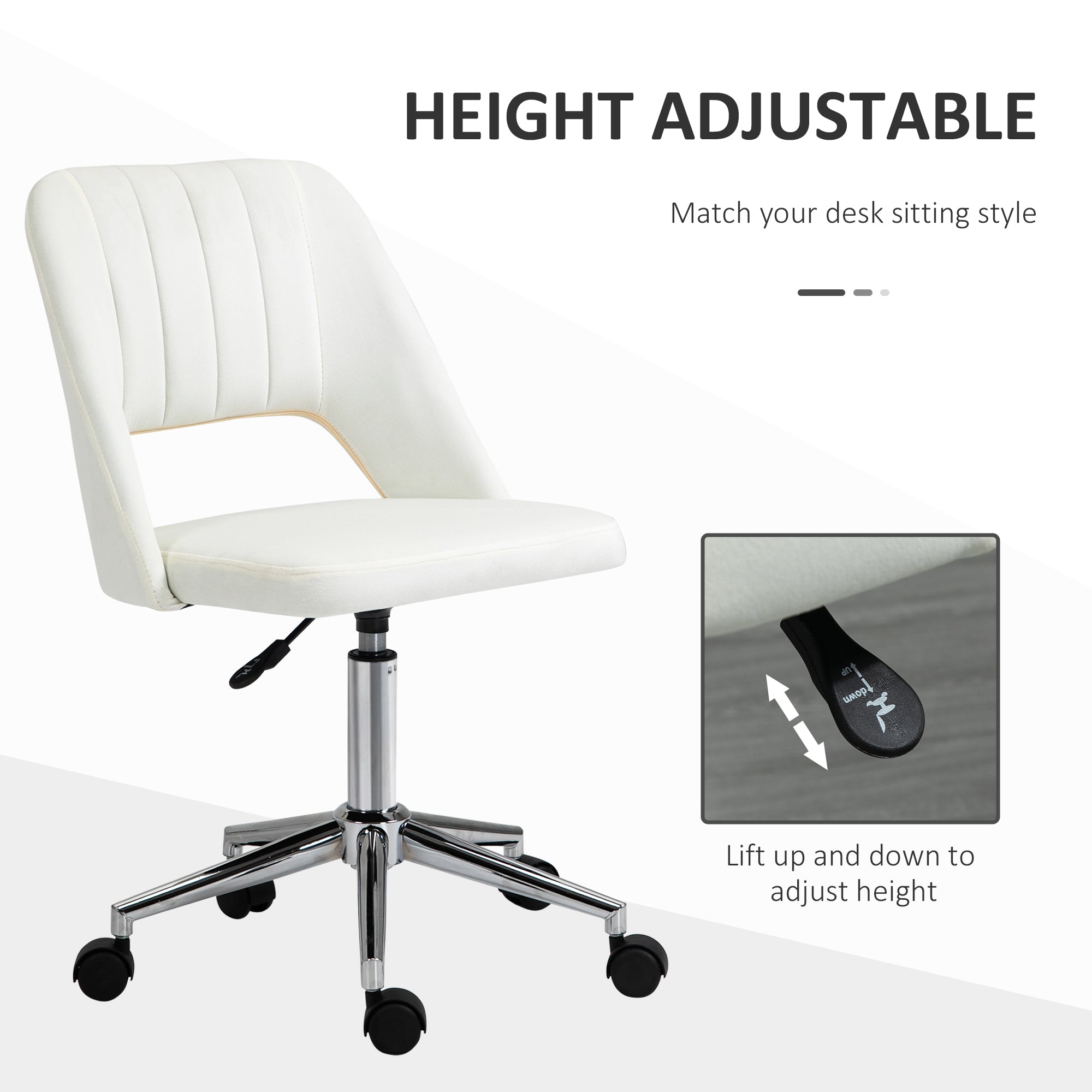 Mid Back Office Chair Velvet Fabric Swivel Scallop Shape Computer Desk Chair, Cream White Office Chairs at Gallery Canada