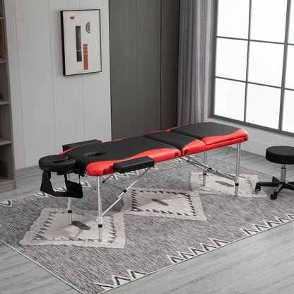 73" 3 Section Foldable Massage Table Professional Salon Spa Facial Couch Bed (Black/Red) Portable Massage Tables   at Gallery Canada