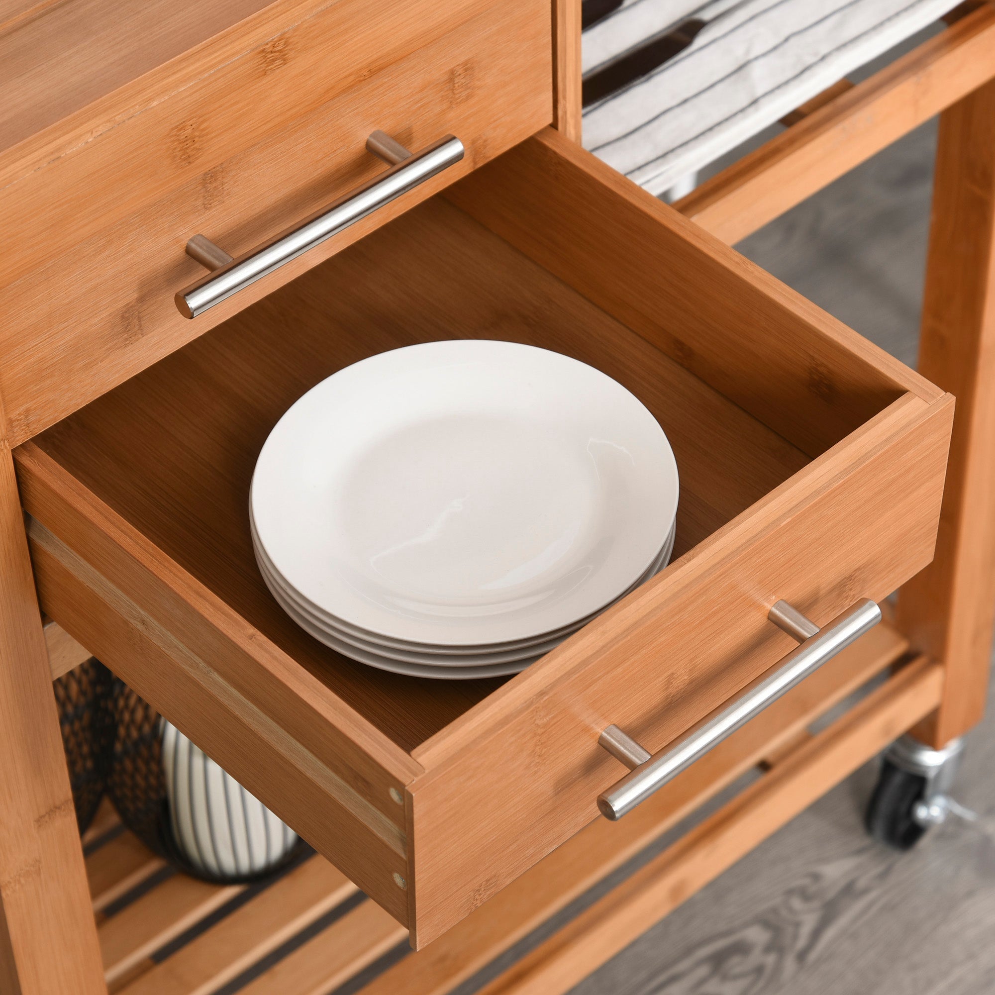 Bamboo Rolling Kitchen Island Trolley with Drawers &; Shelves Kitchen Islands & Kitchen Carts   at Gallery Canada