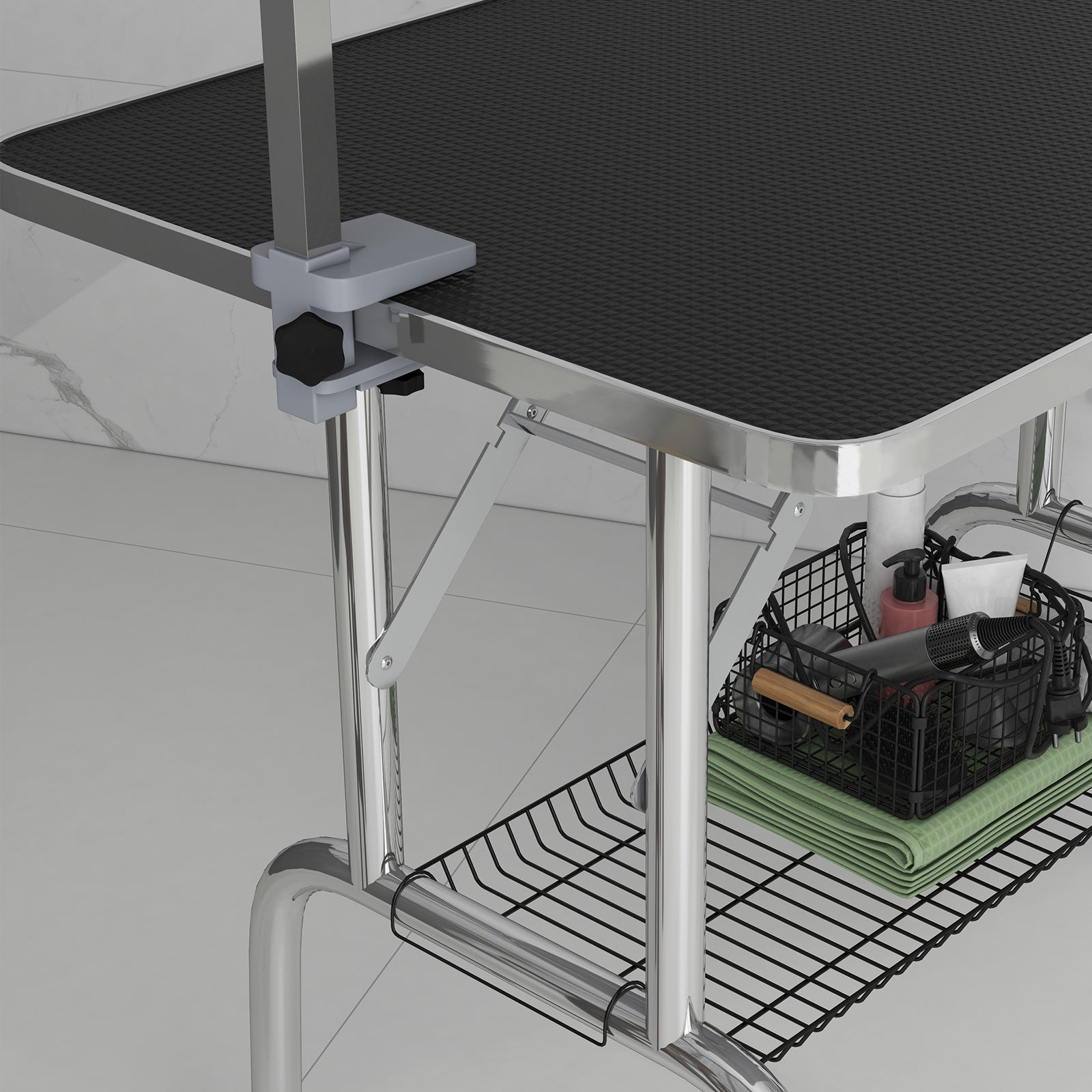 Foldable Grooming Table for Dogs with Height Adjustable Grooming Arm, Storage Shelf, Black Dog Grooming Tables at Gallery Canada