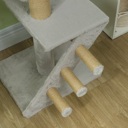 89"-104" Floor to Ceiling Cat Tree w/ Scratching Post, Cat House, 3-Steps, Hanging Ball, Perches, Light Grey Floor to Ceiling Cat Trees   at Gallery Canada