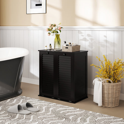 Tilt Out Laundry Cabinet, Laundry Basket Cabinet with 2 Baskets and 2 Louvered Doors, Black