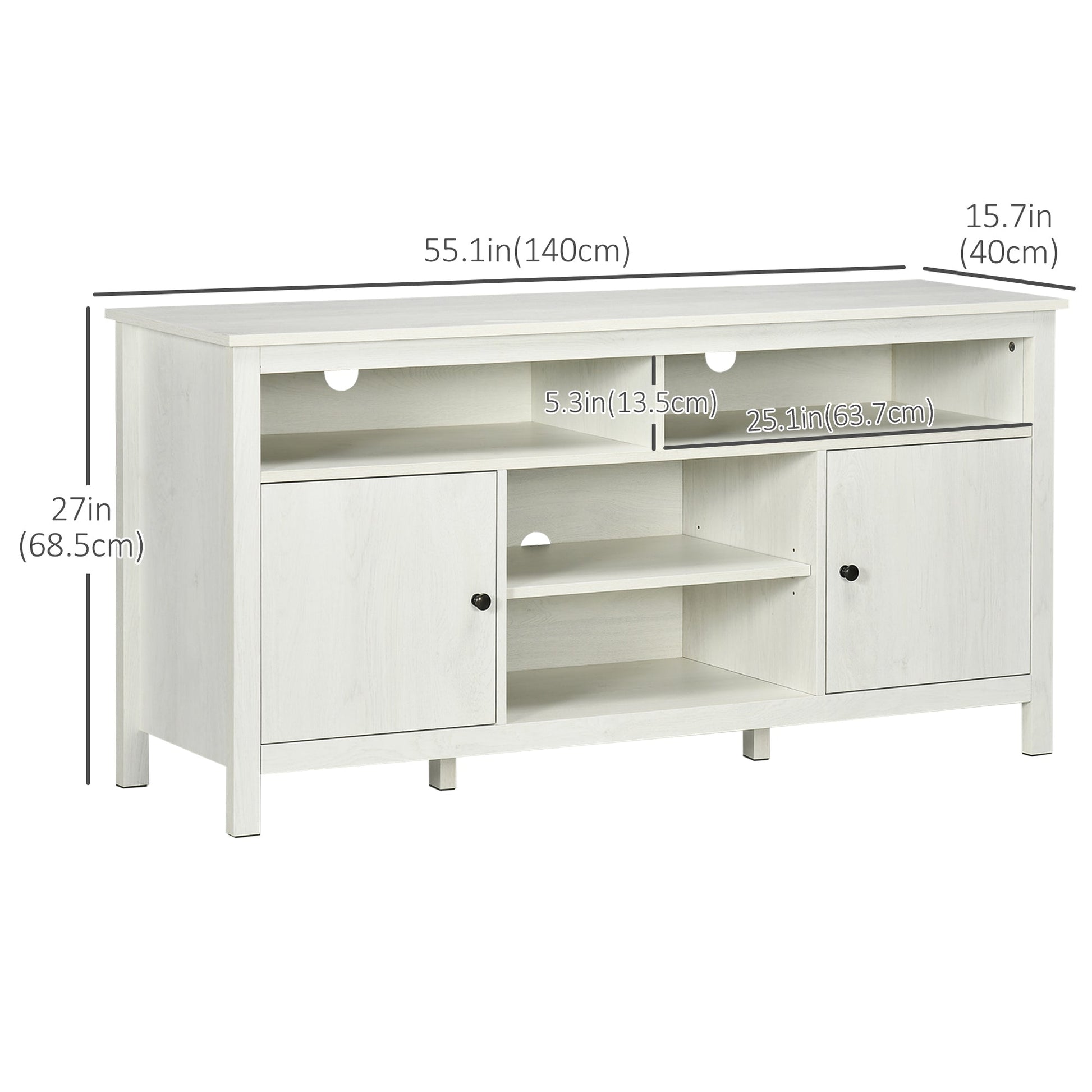 TV Stand for TVs up to 55", TV Unit with Storage Cupboard and Shelves, 55.1" x 15.7" x 27", White TV Stands   at Gallery Canada