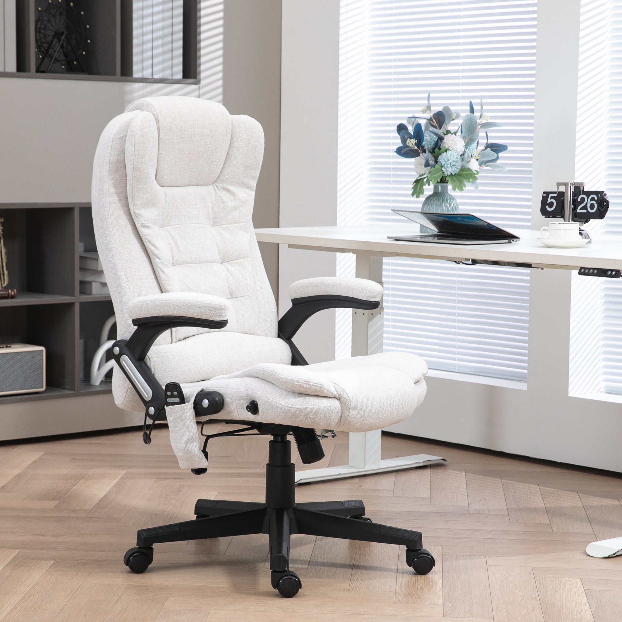 6 Point Vibrating Massage Office Chair High Back Executive Chair with Reclining Back, Swivel Wheels, White Massage Chairs White  at Gallery Canada