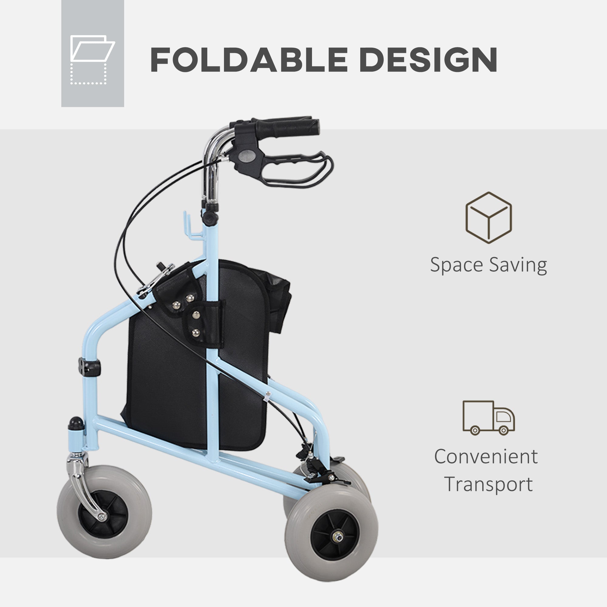 Upright Walker Up Rollator, Rolling Walker with Wheels, Storage Bag, Tray, Adjustable Handle Height, Blue Knee Walker & Wheelchair Ramps at Gallery Canada