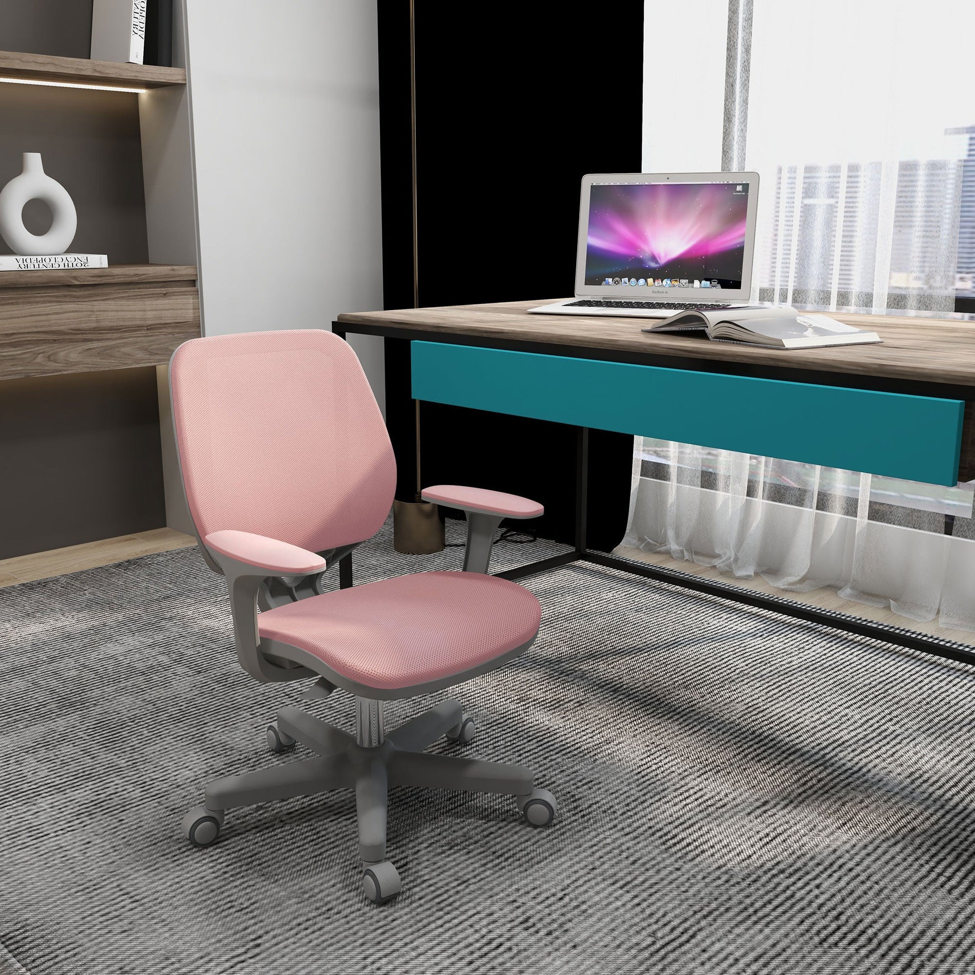 Office Chair, Small Computer Desk Chair with Mesh Back, Swivel Security Castors, Arm, Pink - Gallery Canada