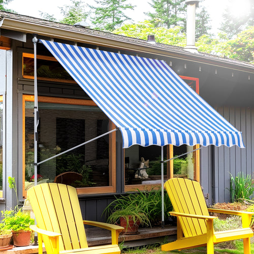 6.6'x5' Manual Retractable Patio Awning Window Door Sun Shade Deck Canopy Shelter Water Resistant UV Protector Blue