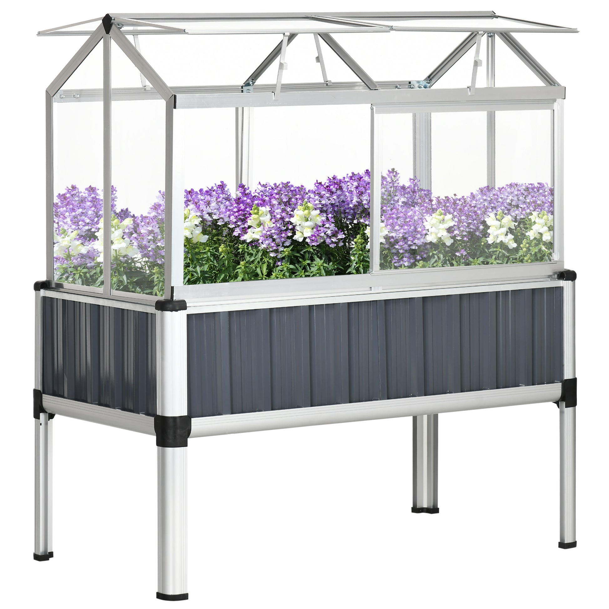 45"x24"x51" Raised Garden Bed with Greenhouse, Windows, Galvanized Steel Frame for Vegetables Flowers Herbs, Dark Grey Cold Frame Greenhouses   at Gallery Canada