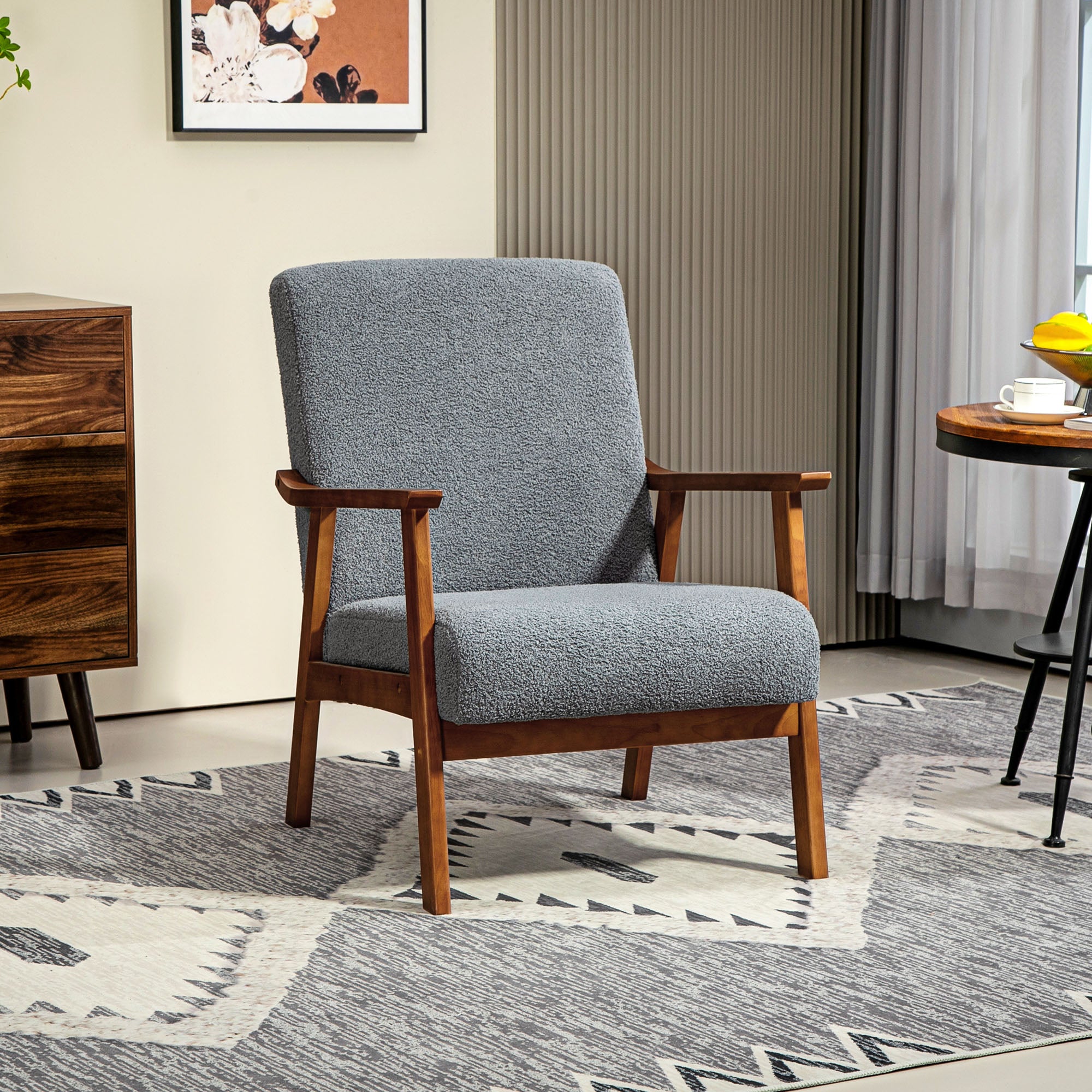 Living Room Chair Boucle Accent Chair for Bedroom with Wide Seat and Thick Padding, Grey Accent Chairs   at Gallery Canada