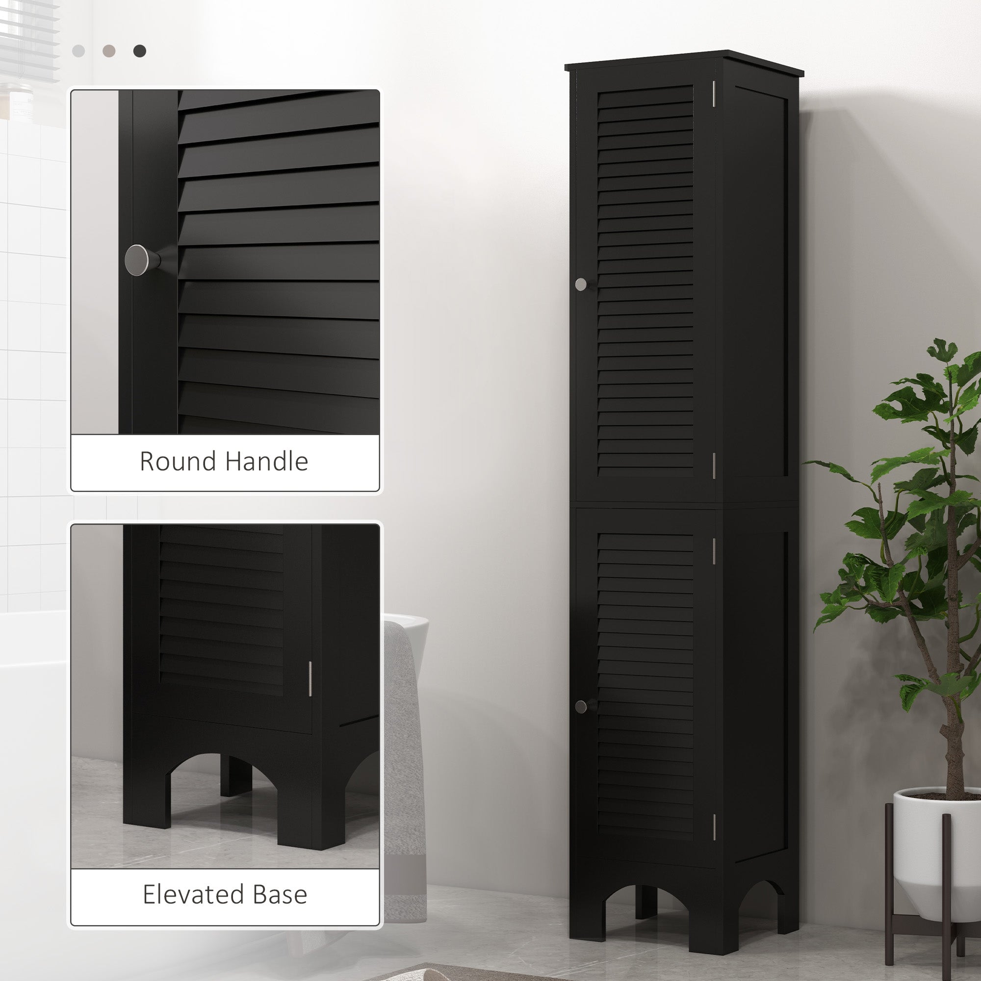 Narrow Bathroom Cabinet, Tall Bathroom Storage Cabinet with Shelves and Doors, Black Bathroom Cabinets   at Gallery Canada