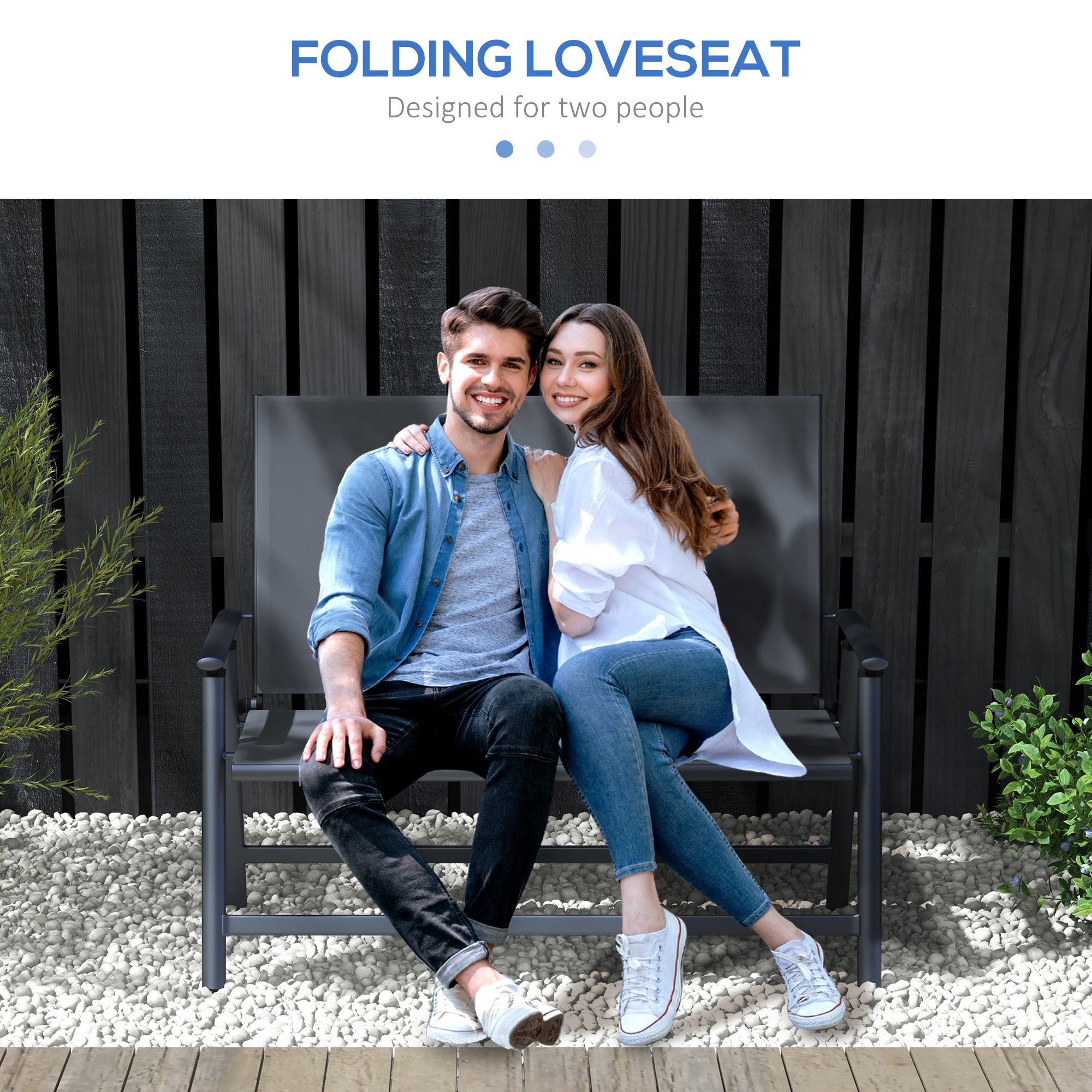2-seater Folding Patio Camping Chair, Aluminum Frame Sports Chair with Armrest, Mesh Fabric Seat for Lawn Patio Chairs at Gallery Canada