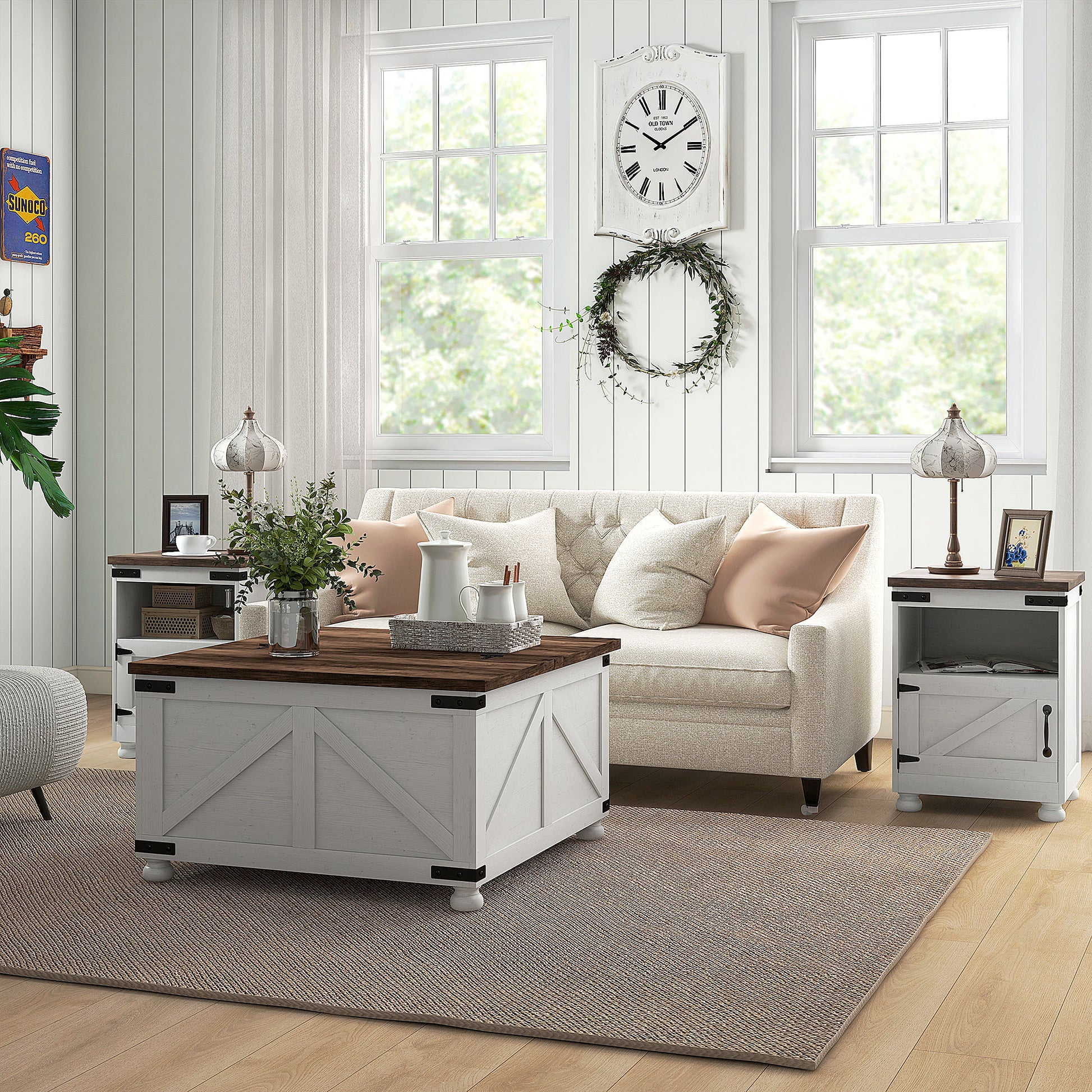 Coffee Table with Lift Top and Flip-top Lids, 32" Farmhouse Center Table with 2 Hidden Compartments for Living Room Coffee Tables   at Gallery Canada