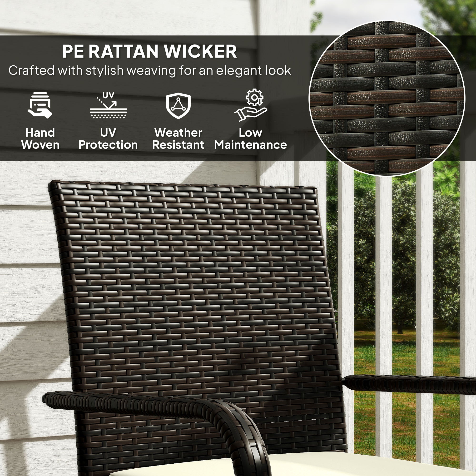 3 Piece Wicker Patio Furniture Set with Stackable Chairs, Washable Cushion, Tempered Glass Top, for Backyard, Brown Bistro Sets at Gallery Canada