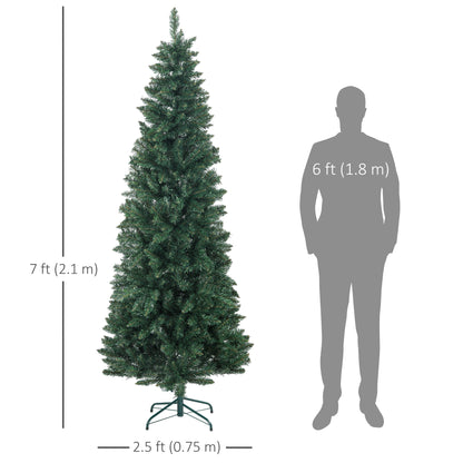 7ft Tall Pencil Artificial Christmas Tree with 687 Branch Tips with Steel Base, Green Pencil Christmas Trees   at Gallery Canada