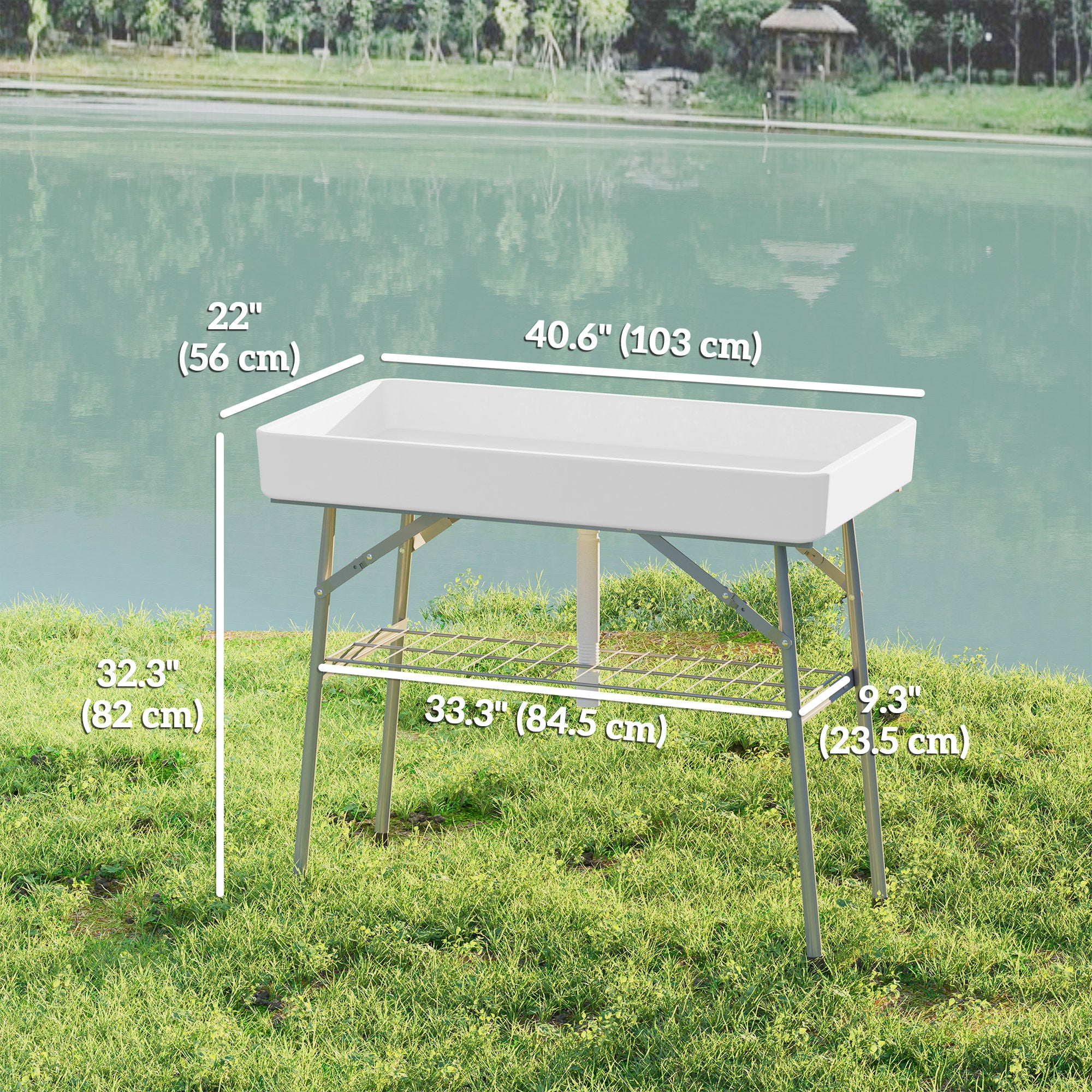 3.4ft Folding Ice Cooler Table with Drain, Outdoor Patio Party Cooler for Drinks, Fishing Cleaning Table with Storage Shelf for Picnic BBQ Camping Wedding, White Picnic Tables & Camping Chairs at Gallery Canada
