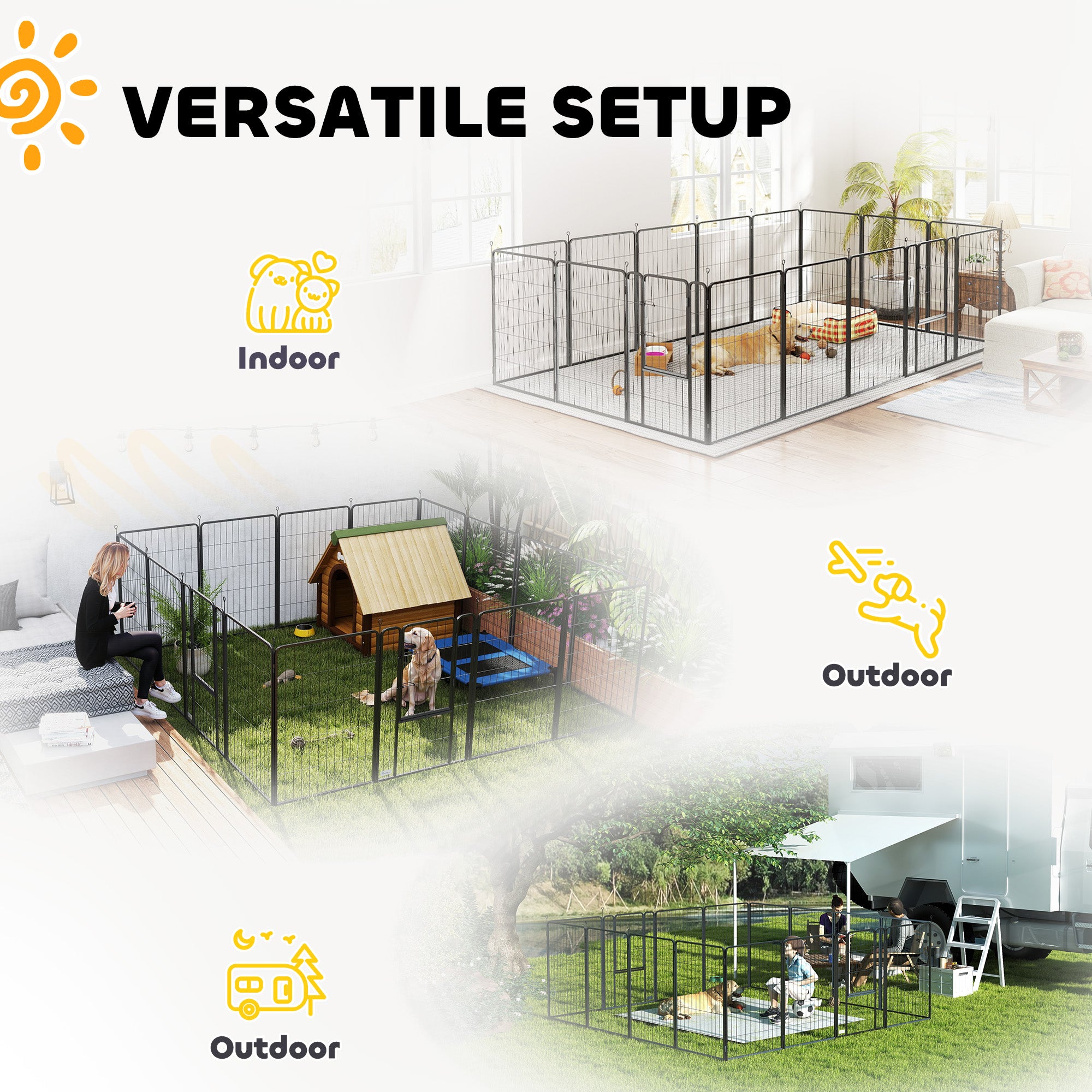 16 Panels Dog Playpen with Straps, Portable &; DIY, for Large Dogs, for Yard, RV, Camping, Garden, 39