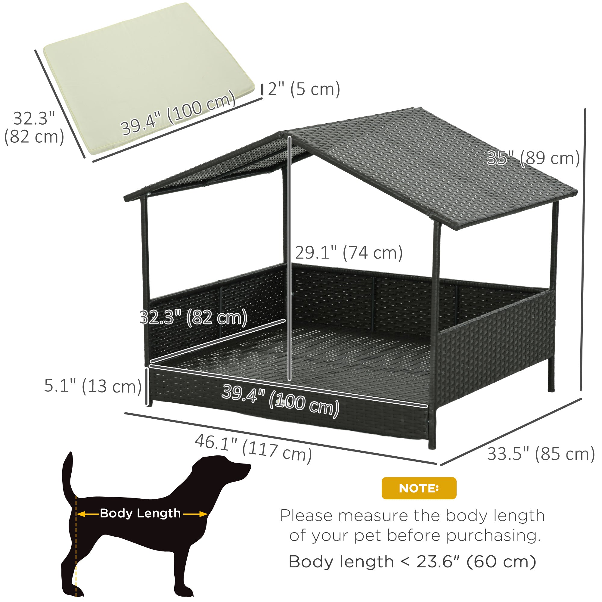 Outdoor Dog House Wicker Dog Bed with Soft Cushion Washable Cover, for Medium Large Dogs Indoor Outdoor, Cream White Houses, Kennels & Pens at Gallery Canada