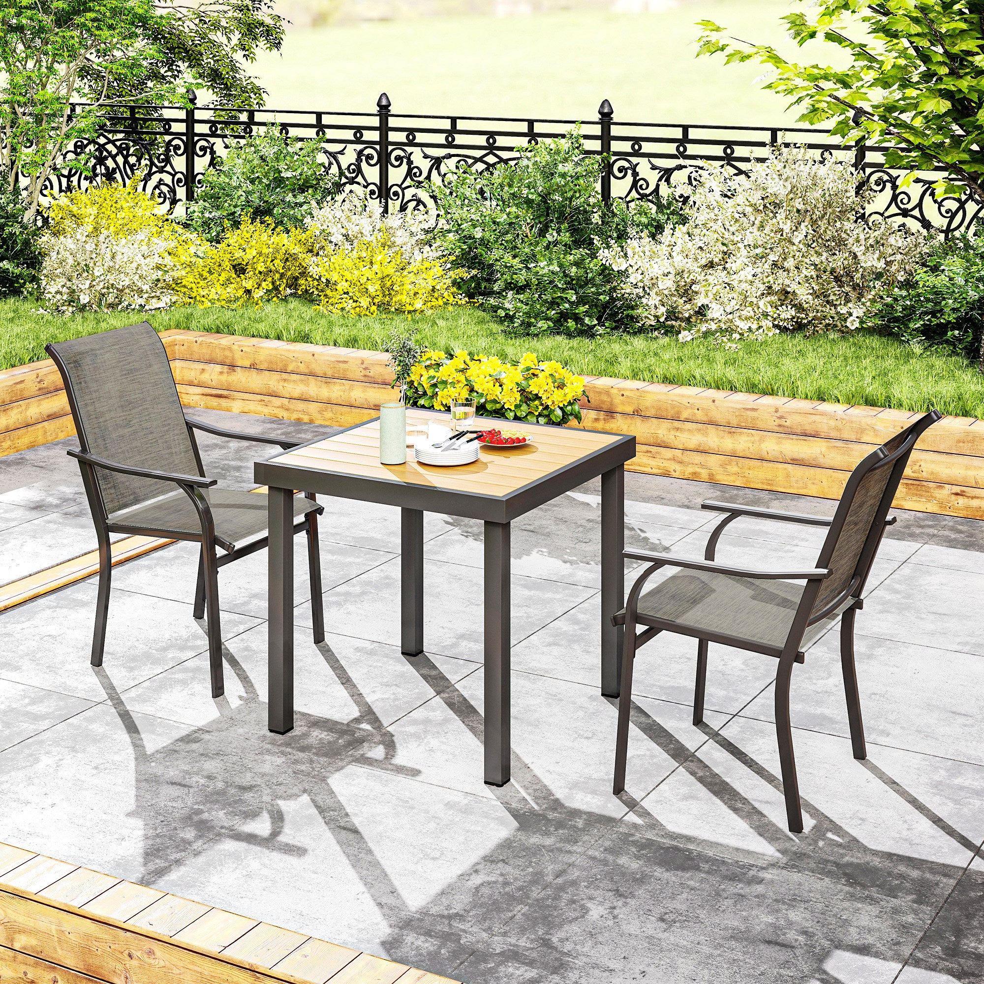 Patio Chairs Set of 2 with Armrest and High Backrest, for Backyard, Balcony, Porch, Poolside, Deck, Garden, Brown Bistro Sets at Gallery Canada
