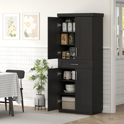 72" Storage Cabinet, Freestanding Kitchen Pantry Cabinet with 4 Doors, Drawer and 3 Adjustable Shelves, Black Kitchen Pantry Cabinets   at Gallery Canada