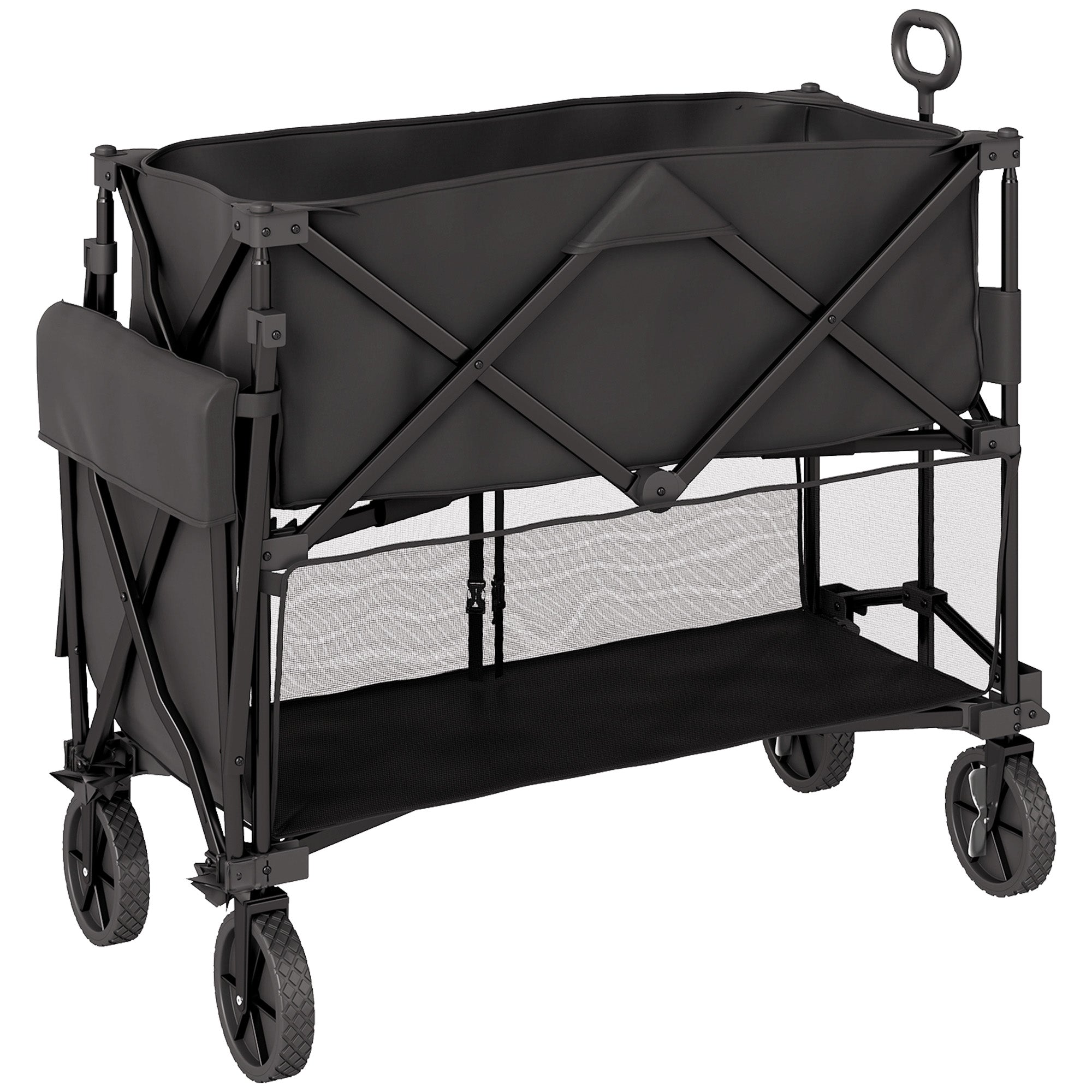 Double Decker Folding Wagon Cart, 450LBS &; 350L Capacity Collapsible Garden Cart for Camping Sports Shopping and Beach Folding Garden Carts Black at Gallery Canada