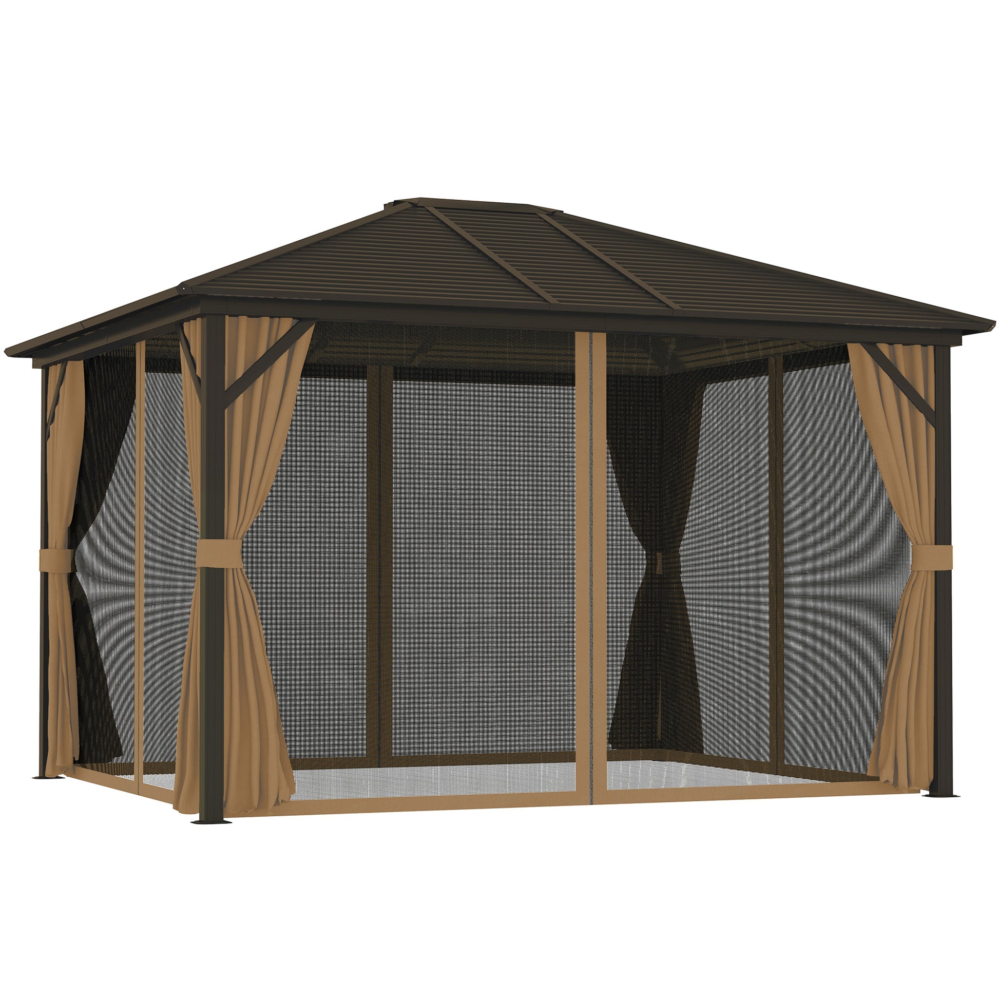 10' x 12' Deluxe Hardtop Gazebo with Metal Roof, Aluminum Frame Patio Gazebo Garden Sun Shelter Outdoor Pavilion with Curtains and Netting, Coffee Gazebos at Gallery Canada