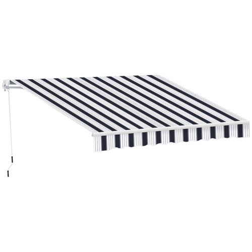 8' x 7' Retractable Awning, Patio Awnings, Sunshade Shelter with 280 g/m² UV &; Water-Resistant Fabric and Aluminum Frame for Deck, Balcony, Yard, Blue and White
