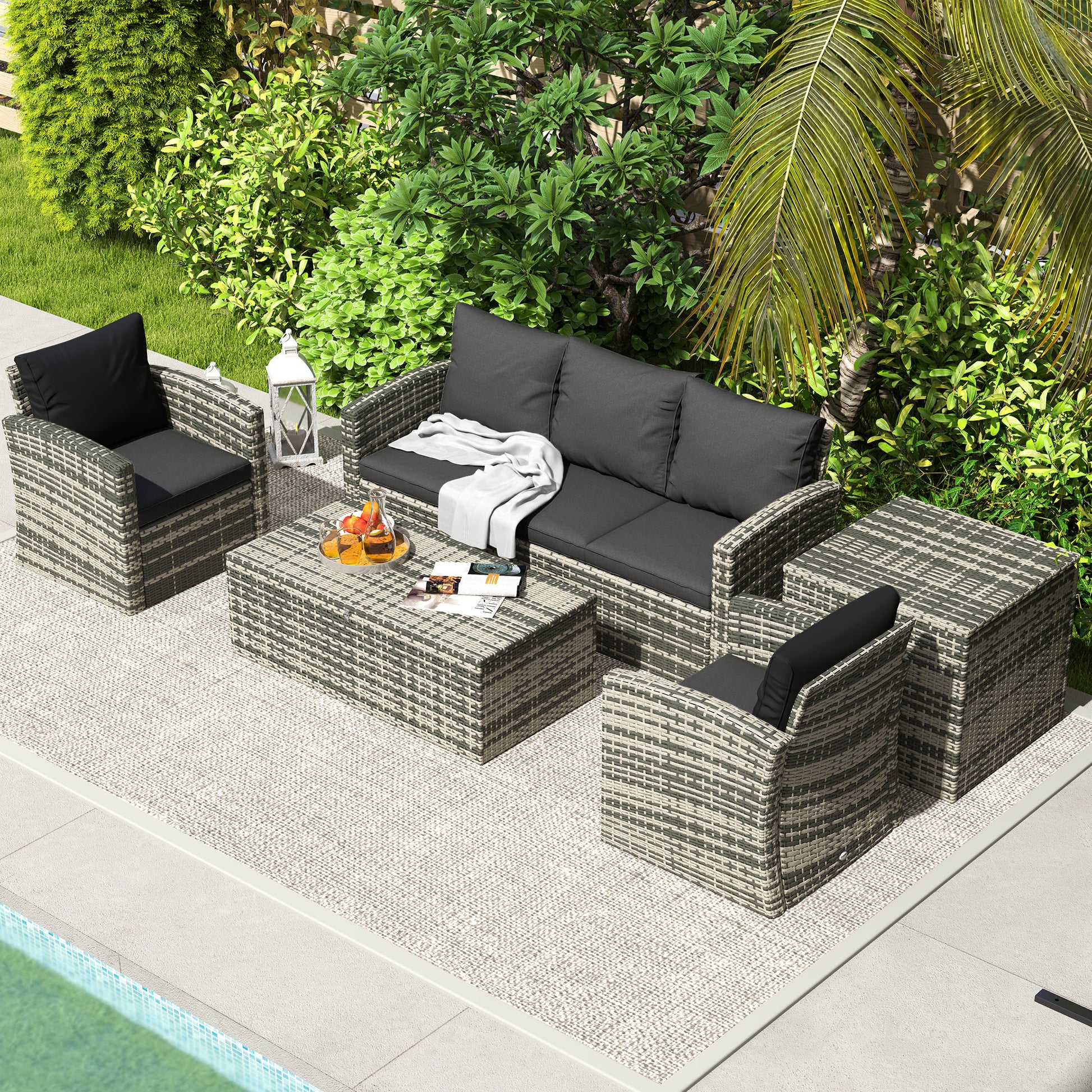 6 Piece Patio Furniture Set, Rattan Wicker Patio Sofa Set Sectional Outdoor Conversation Sofa Set Storage Table &; Cushions, Black Patio Furniture Sets at Gallery Canada