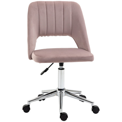 Mid Back Office Chair Velvet Fabric Swivel Scallop Shape Computer Desk Chair, Pink Office Chairs   at Gallery Canada