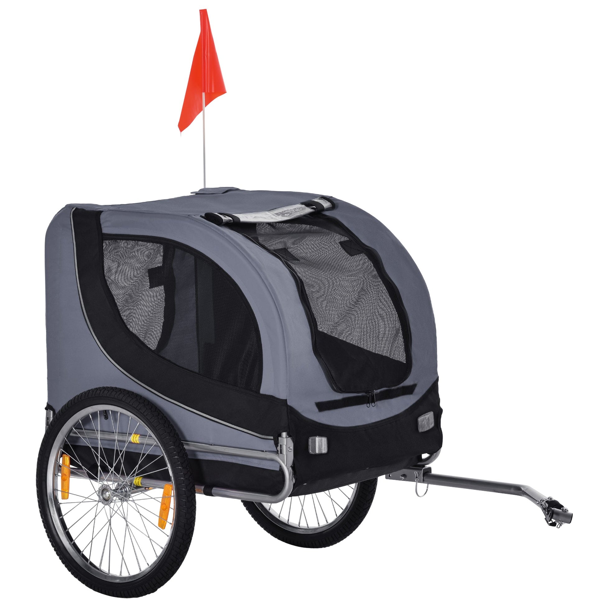 Dog Bike Trailer, Pet Cart, Bicycle Wagon, Travel Cargo, Carrier Attachment with Hitch, Foldable for Travelling, Grey Dog Bike Trailers & Strollers Black and Grey  at Gallery Canada