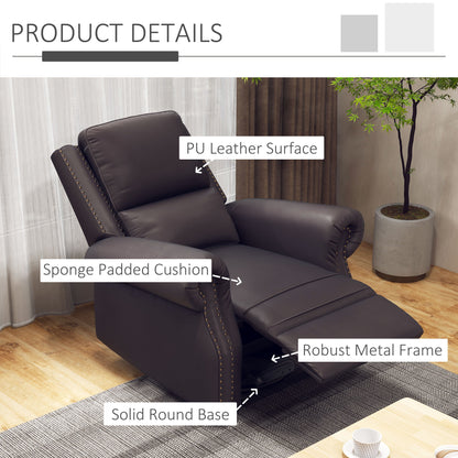 Swivel Recliner Chair, Reclining Sofa, PU Leather Rocker with Thick Padded Back and Seat for Living Room, Brown Single Sofas   at Gallery Canada