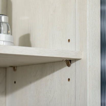 Tall Bathroom Storage Cabinet with 3 Tier Shelf, Bookcase with Glass Doors, Freestanding Linen Tower with Adjustable Shelves, Antique White Bathroom Cabinets   at Gallery Canada