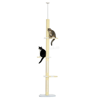 87"-102" Floor to Ceiling Cat Tree w/ Sisal Scratching Posts, Anti-tip Kit, Perches, Toy Ball, Yellow Floor to Ceiling Cat Trees   at Gallery Canada