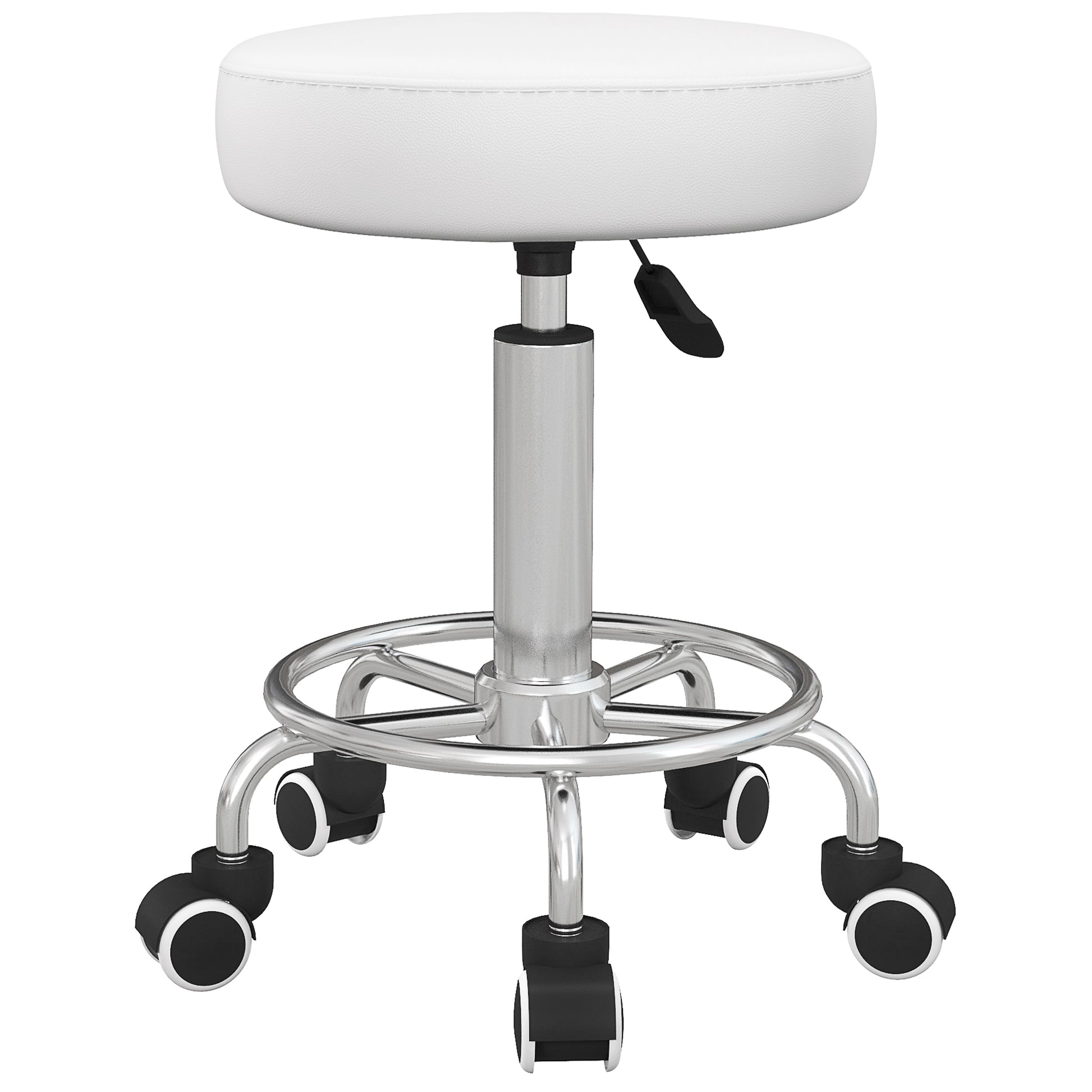 Salon Stool with Adjustable Height, PU Leather Barber Rolling Massage Tattoo Chair for Bar Beauty SPA, White Salon Stools   at Gallery Canada