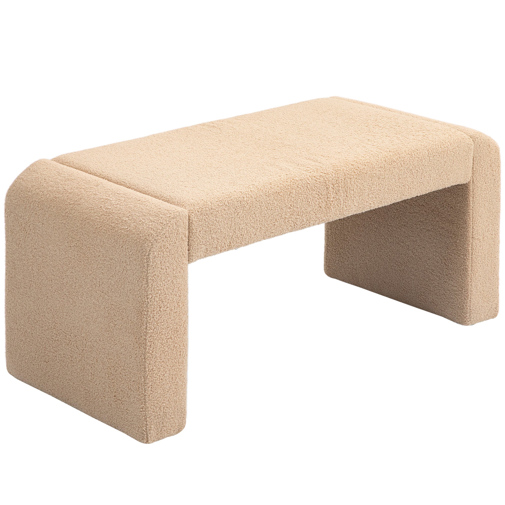 Upholstered Bedroom Bench, Boucle End of Bed Bench, Modern U-Shaped Entryway Bench, 39 x 18 x 18 Inches, Light Brown Storage Ottomans & Benches at Gallery Canada