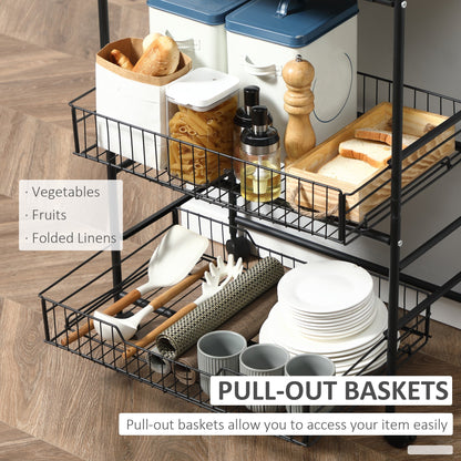 Rolling Kitchen Cart, 3-Tier Utility Storage Cart with 2 Basket Drawers &; Side Hooks, Lockable Casters for Dining Room Kitchen Islands & Kitchen Carts   at Gallery Canada