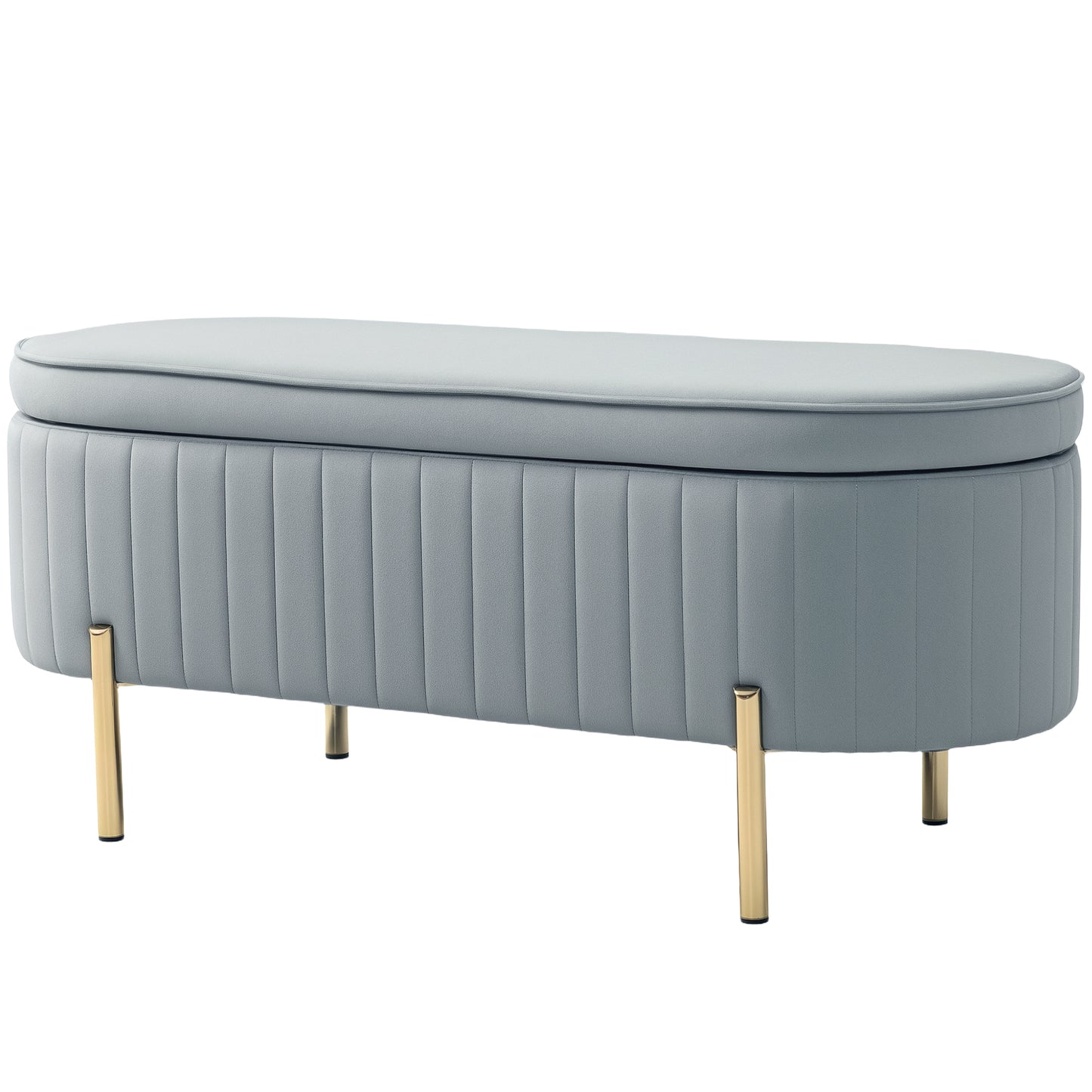 Upholstered Bedroom Bench, Channel Tufted Ottoman Bench with Thick Padding and Metal Legs, Grey