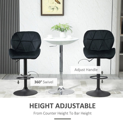 Bar Stool Set of 2 Fabric Adjustable Height Armless Upholstered Counter Chairs with Swivel Seat, Black Bar Stools   at Gallery Canada